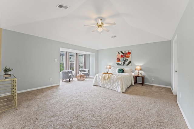 4303 Jonathan St, Bellaire, TX 77401 - carpeted bedroom featuring vaulted ceiling and ceiling fan