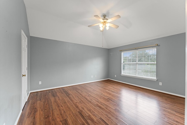 4303 Jonathan St, Bellaire, TX 77401 - unfurnished room featuring a ceiling fan, vaulted ceiling, and dark wood-style flooring