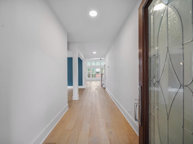 28111 Harper Creek Ln, Katy, TX 77494 - hallway with light wood-type flooring and recessed lighting