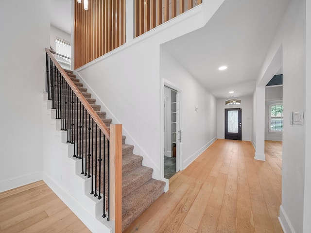 28111 Harper Creek Ln, Katy, TX 77494 - foyer featuring stairs, hardwood / wood-style flooring, and recessed lighting