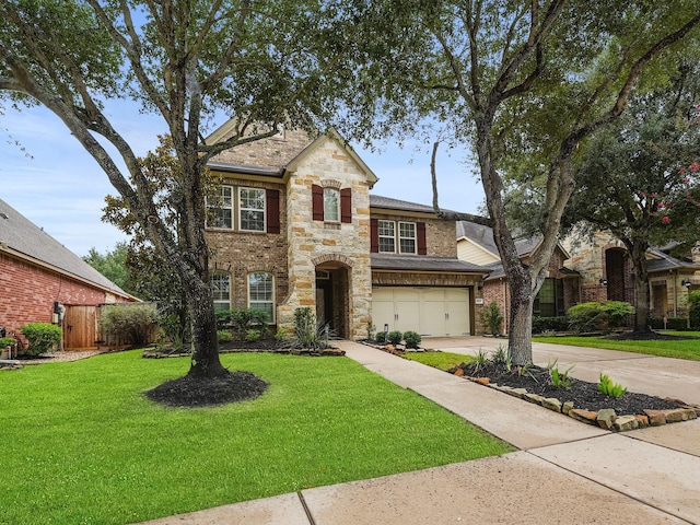 28111 Harper Creek Ln, Katy, TX 77494 - view of front of property featuring driveway, a garage, stone siding, and brick siding