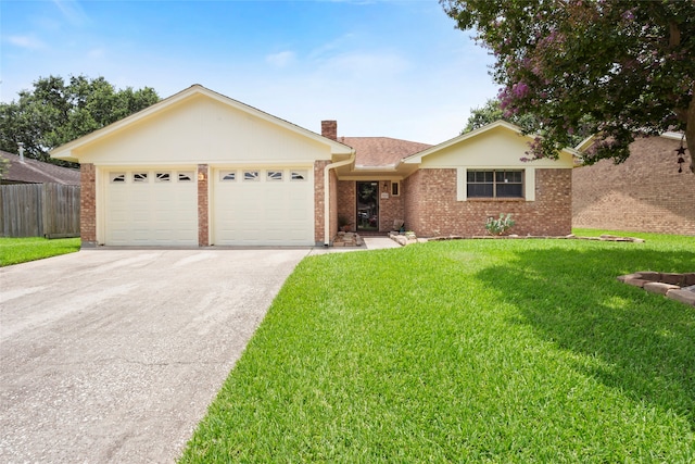 3808 Montego Dr, Baytown, TX 77521 - ranch-style home with a garage, driveway, a chimney, and brick siding