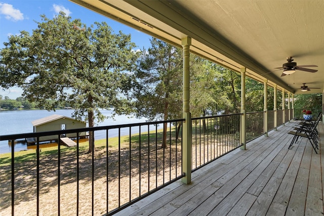 386 Dailey Rd, Crockett, TX 75835 - wooden terrace with ceiling fan and a water view