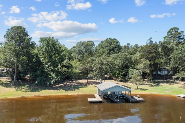 386 Dailey Rd, Crockett, TX 75835 - dock area featuring a water view, boat lift, and view of wooded area