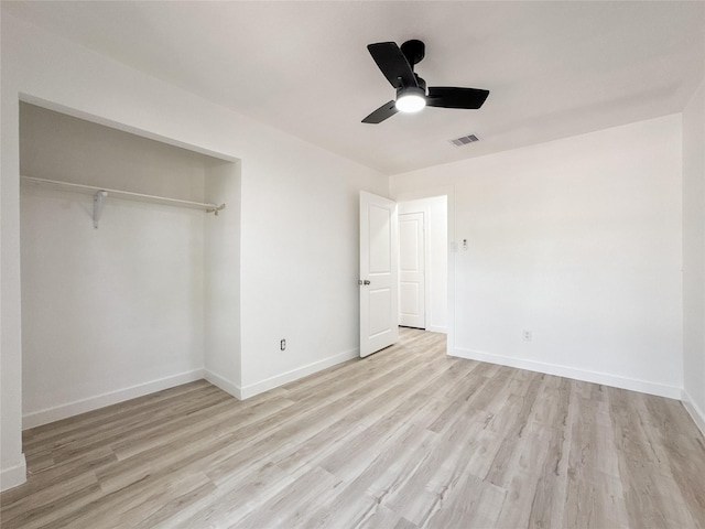 14214 Morinscott, Houston, TX 77049 - unfurnished bedroom featuring light wood-type flooring, a closet, and a ceiling fan