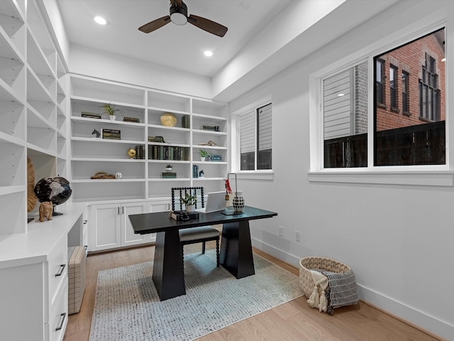 5240 Cornish Unit B, Houston, TX 77007 - office area with light wood-style floors, ceiling fan, and recessed lighting