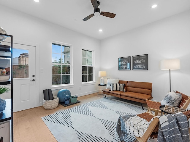 5240 Cornish Unit B, Houston, TX 77007 - living room featuring wood finished floors, recessed lighting, and ceiling fan