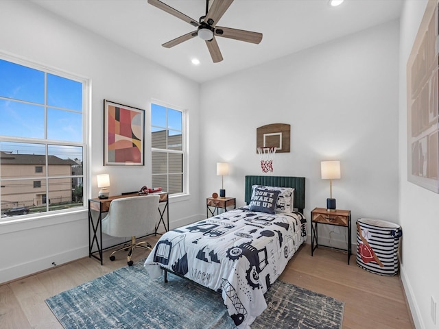 5240 Cornish Unit B, Houston, TX 77007 - bedroom featuring wood finished floors, recessed lighting, and a ceiling fan
