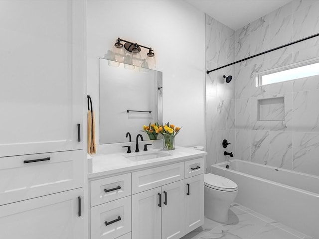 5240 Cornish Unit B, Houston, TX 77007 - full bathroom with vanity, shower / washtub combination, and marble look tile flooring