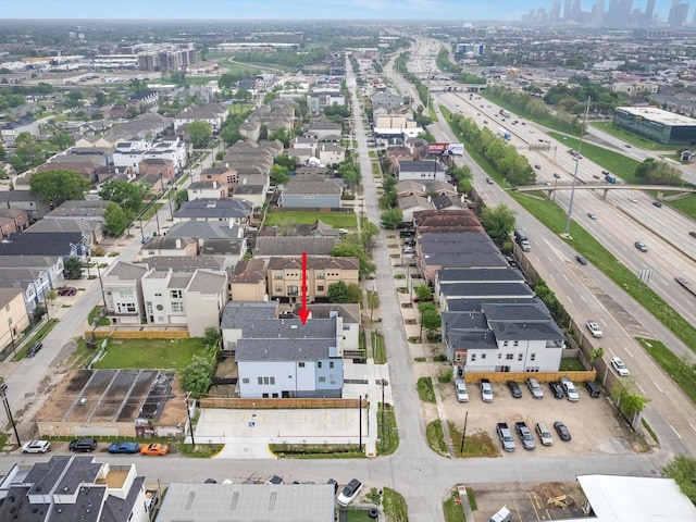 5240 Cornish Unit B, Houston, TX 77007 - aerial view of property and surrounding area featuring a main thoroughfare and nearby urban area