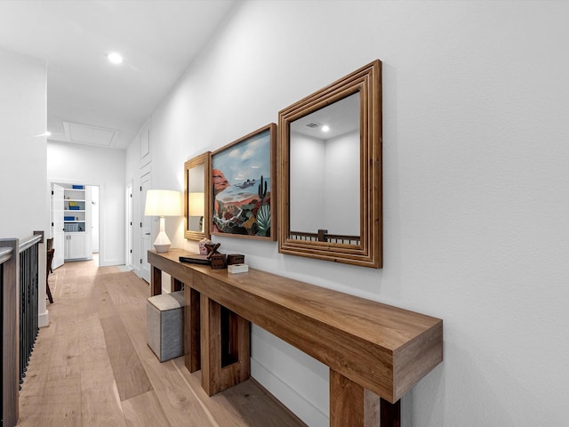 5240 Cornish Unit B, Houston, TX 77007 - hallway with light wood-type flooring and recessed lighting
