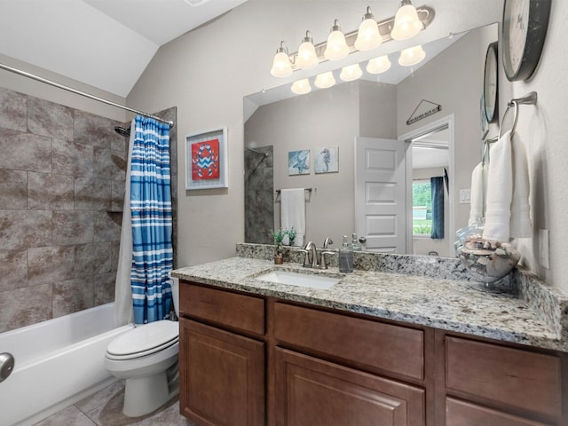 70 Rd 22705, Cleveland, TX 77327 - full bathroom featuring shower / bath combo, vanity, vaulted ceiling, and tile patterned floors