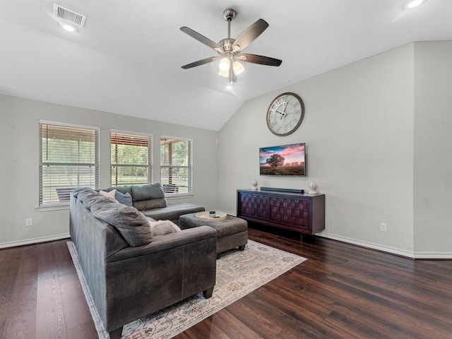 70 Rd 22705, Cleveland, TX 77327 - living area featuring wood finished floors, ceiling fan, vaulted ceiling, and recessed lighting