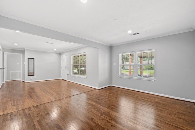 5110 Verdome Ln, Houston, TX 77092 - unfurnished living room with crown molding, plenty of natural light, wood finished floors, and recessed lighting