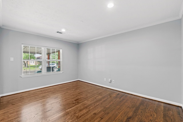 5110 Verdome Ln, Houston, TX 77092 - empty room with crown molding, dark wood-style floors, and recessed lighting