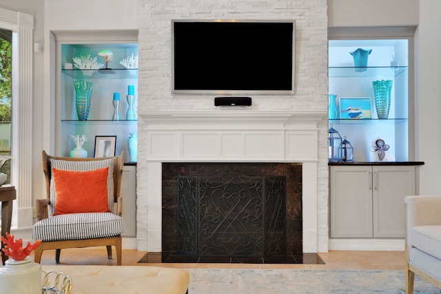 4502 Buffalo Lake Ct, Richmond, TX 77406 - living room featuring a fireplace with flush hearth