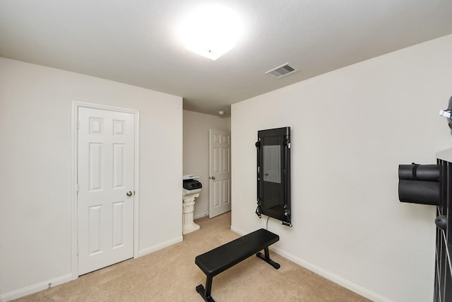 38327 Miranda Ln, Magnolia, TX 77355 - workout area featuring light carpet and baseboards