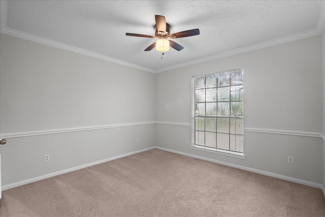 1726 Kemah Oaks Dr, Kemah, TX 77565 - empty room with ceiling fan, carpet flooring, a textured ceiling, and ornamental molding