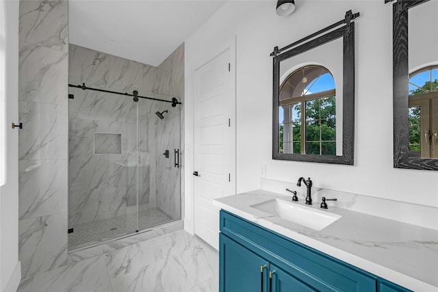 2031 Peppermill Rd, Houston, TX 77080 - full bathroom featuring a marble finish shower, marble look tiles, and vanity