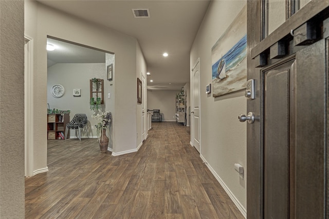 11503 Parrot Fish Ct, Conroe, TX 77304 - hallway with dark wood-style flooring and recessed lighting