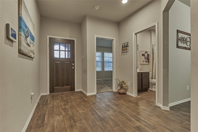 11503 Parrot Fish Ct, Conroe, TX 77304 - foyer entrance with dark wood-type flooring and recessed lighting