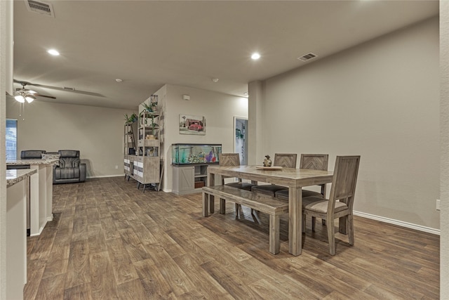 11503 Parrot Fish Ct, Conroe, TX 77304 - dining room featuring dark wood-style floors, ceiling fan, and recessed lighting