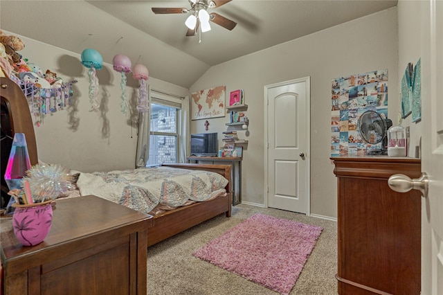 11503 Parrot Fish Ct, Conroe, TX 77304 - carpeted bedroom featuring lofted ceiling and a ceiling fan