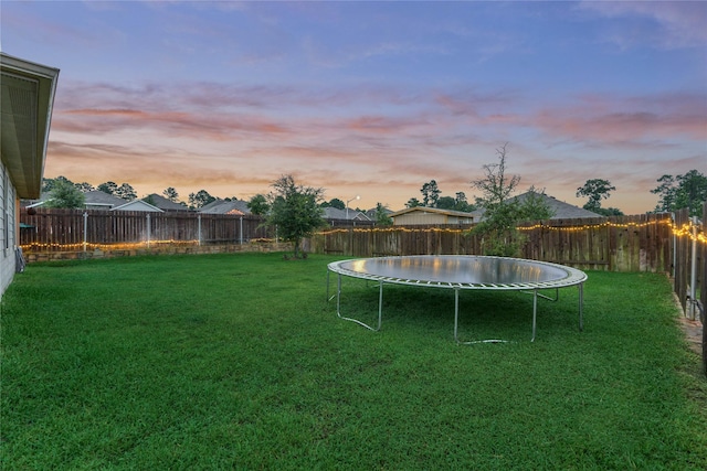 11503 Parrot Fish Ct, Conroe, TX 77304 - yard at dusk with a trampoline and a fenced backyard