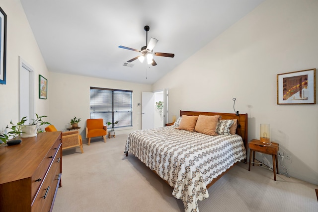 1821 Tuam St, Houston, TX 77004 - bedroom featuring light carpet, lofted ceiling, and ceiling fan