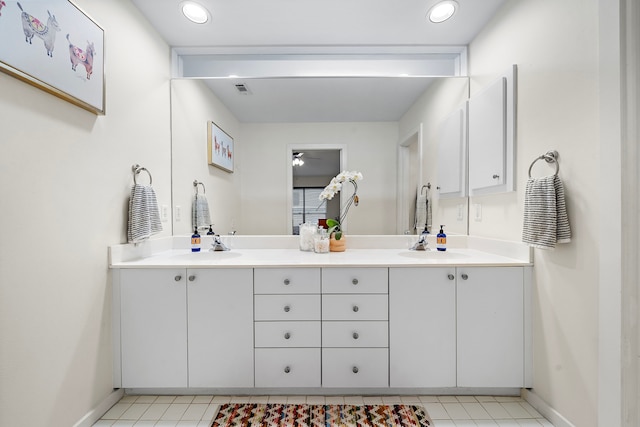 1821 Tuam St, Houston, TX 77004 - full bathroom featuring double vanity, tile patterned flooring, and recessed lighting