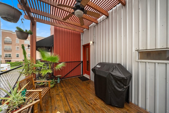 1821 Tuam St, Houston, TX 77004 - deck with a ceiling fan, a pergola, and grilling area