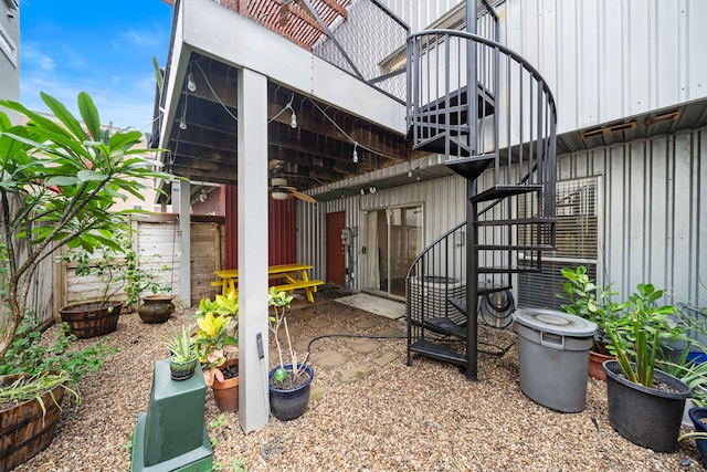 1821 Tuam St, Houston, TX 77004 - view of exterior entry with a ceiling fan and a patio