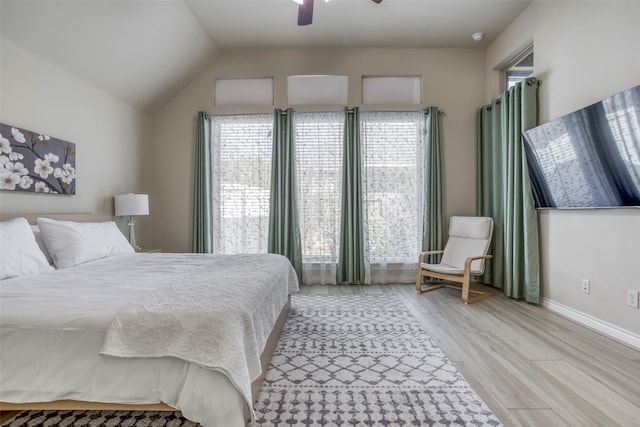 29114 Davenport Dr, Katy, TX 77494 - bedroom featuring light wood finished floors, ceiling fan, and lofted ceiling