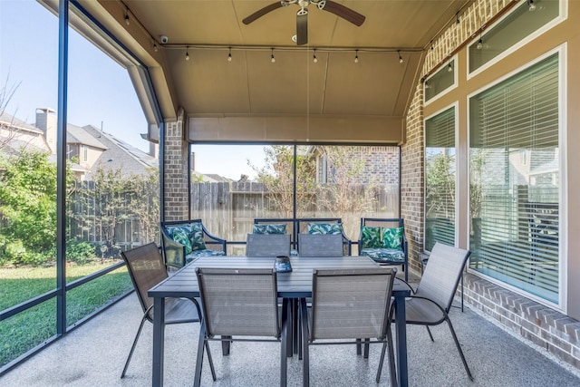 29114 Davenport Dr, Katy, TX 77494 - sunroom with track lighting and a ceiling fan