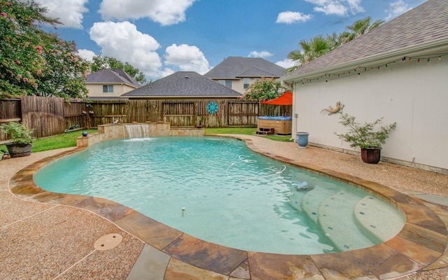 20303 Misty River Way, Cypress, TX 77433 - view of pool featuring a hot tub, a fenced backyard, and a patio area