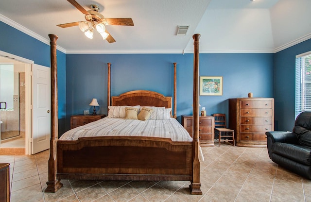 20303 Misty River Way, Cypress, TX 77433 - bedroom with tile patterned flooring, ornamental molding, and ceiling fan