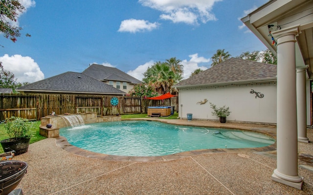 20303 Misty River Way, Cypress, TX 77433 - view of swimming pool featuring a hot tub, a fenced backyard, and a patio