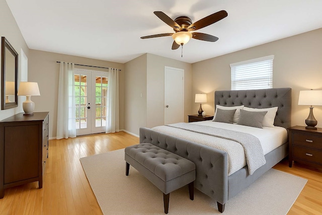 902 Grove Rd, Clear Lake Shores, TX 77565 - bedroom with access to outside, french doors, light wood-type flooring, and a ceiling fan