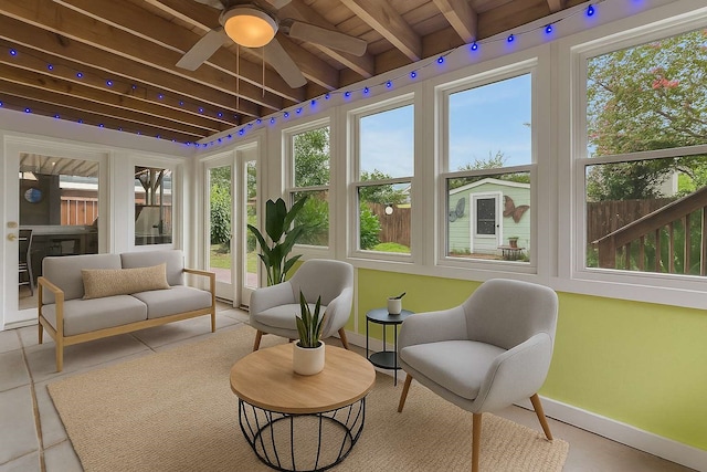 902 Grove Rd, Clear Lake Shores, TX 77565 - sunroom with tile patterned floors and beamed ceiling