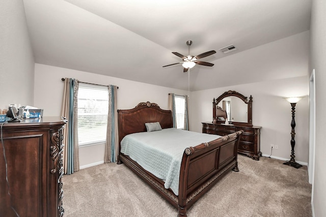 32726 Timber Point Dr, Brookshire, TX 77423 - bedroom featuring light colored carpet, lofted ceiling, and a ceiling fan