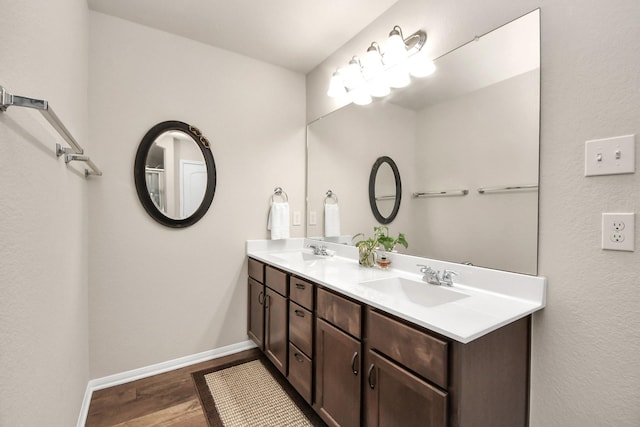 32726 Timber Point Dr, Brookshire, TX 77423 - bathroom with wood finished floors and double vanity