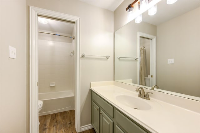 18511 Yellowstone Trl, Humble, TX 77346 - full bath featuring vanity, wood finished floors, and shower / bathtub combination with curtain