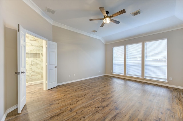 18511 Yellowstone Trl, Humble, TX 77346 - unfurnished room featuring crown molding, ceiling fan, and wood finished floors