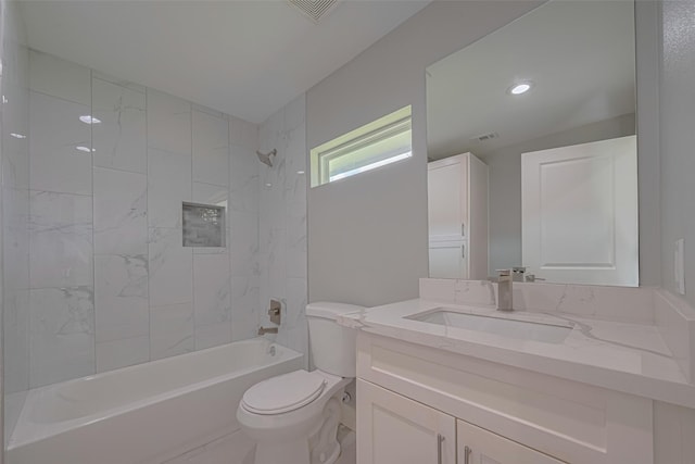4414 Lemac Dr, Houston, TX 77096 - full bath with vanity, bathing tub / shower combination, and recessed lighting