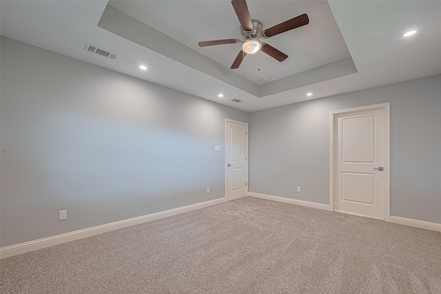 4414 Lemac Dr, Houston, TX 77096 - spare room with recessed lighting, light colored carpet, ceiling fan, and a raised ceiling