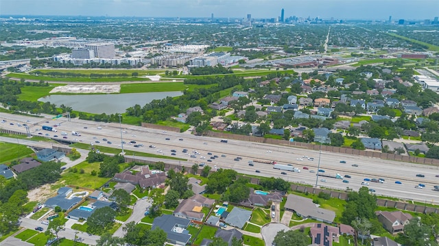 4414 Lemac Dr, Houston, TX 77096 - aerial overview of property's location with a highway and a nearby body of water