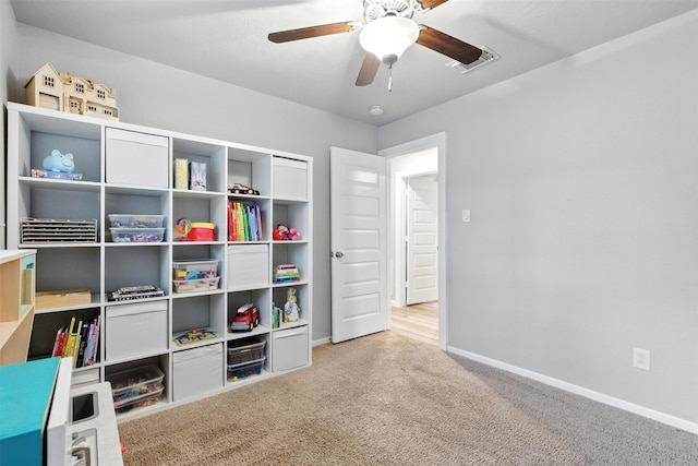 79 Fallshire Dr, The Woodlands, TX 77381 - playroom with light carpet and a ceiling fan