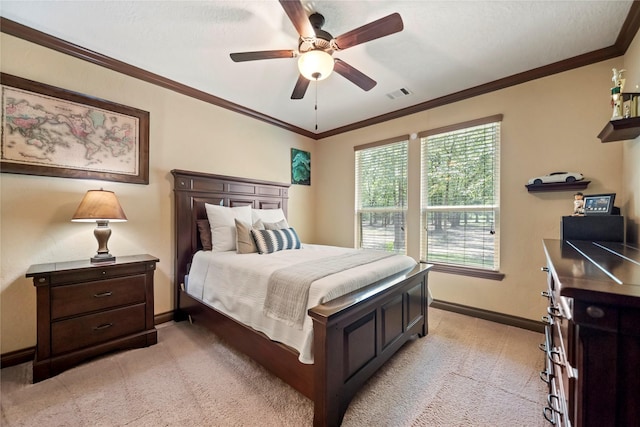 11399 Fm-3126, Livingston, TX 77351 - bedroom with light colored carpet, crown molding, and ceiling fan