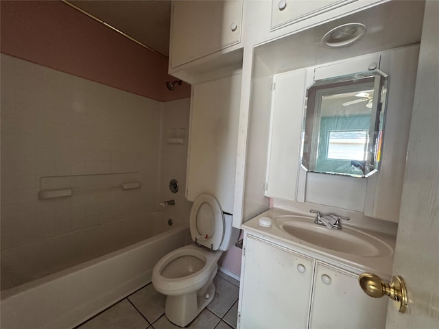 5518 Rio Ramos St, Rosharon, TX 77583 - full bathroom featuring tile patterned flooring, vanity, bathing tub / shower combination, and ceiling fan