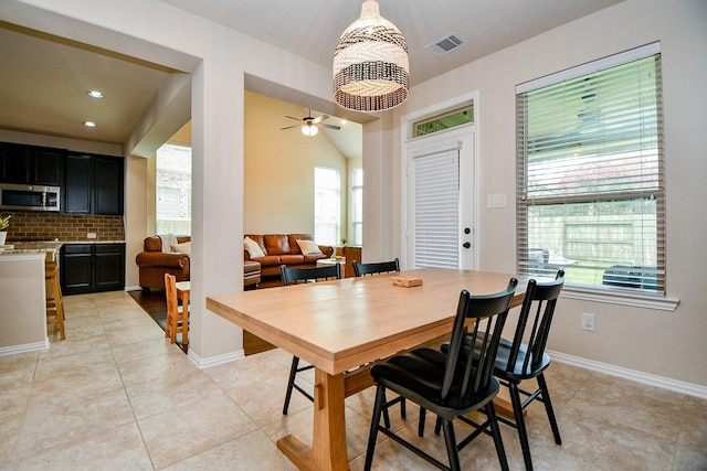 29011 Oldfield Ct, Katy, TX 77494 - dining space featuring healthy amount of natural light, light tile patterned floors, a ceiling fan, and recessed lighting